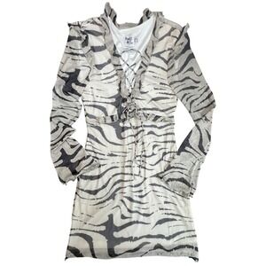 Princess Polly Fallon Mini Dress Brown Zebra Mesh Lace Up Long Sleeve Womens 8